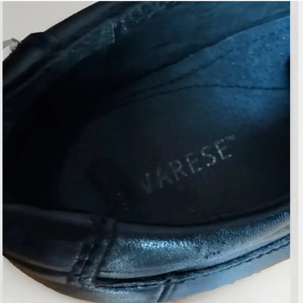 (10) VARESE DAYTONA Black Leather Square Toe Slip On Loafers